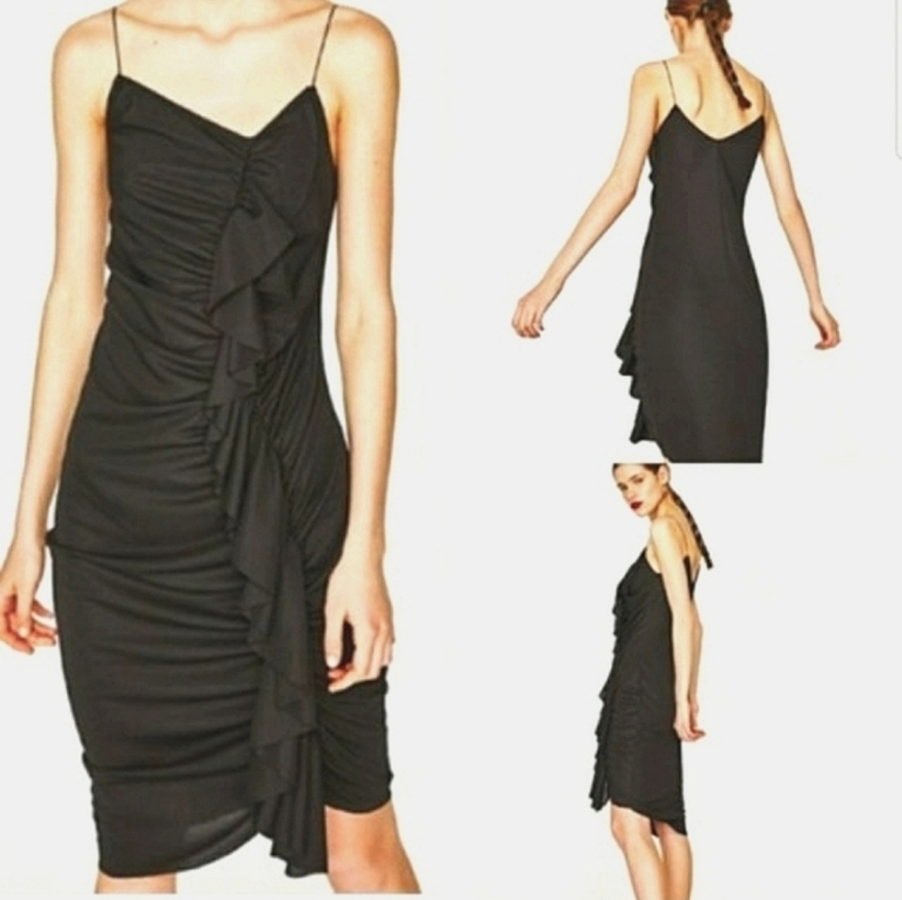 💘🆕️Zara Small Black Strappy Midi Dress